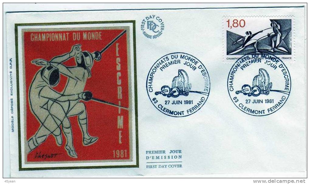 France: 1981 Très Belle Fdc Sur Soie Championnats Du Monde D'escrime Clermont-Ferrand - Fencing