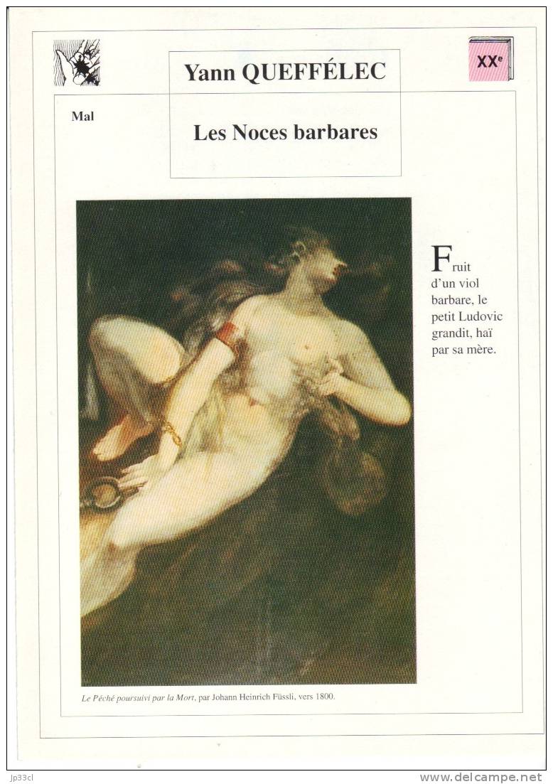 Fiche De Lecture Sur "Les Noces Barbares" De Yann Queffélec - Schede Didattiche