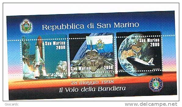 SAN MARINO - UNIF.BF59 FOGLIETTO - 1998  LA BANDIERA DI SAN MARINO NELLA  SPACE SHUTTLE   - NUOVO ** - Blocs-feuillets