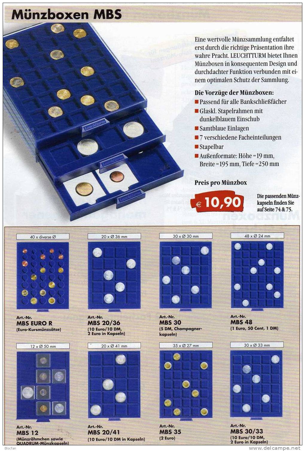 Münz-Box 1€ Angebot Des Monats 11€ Auf Blauen Samt Für 48 Neue Kleinmünzen Coin In New Small Leuchtturm Variable Coinbox - Zubehör