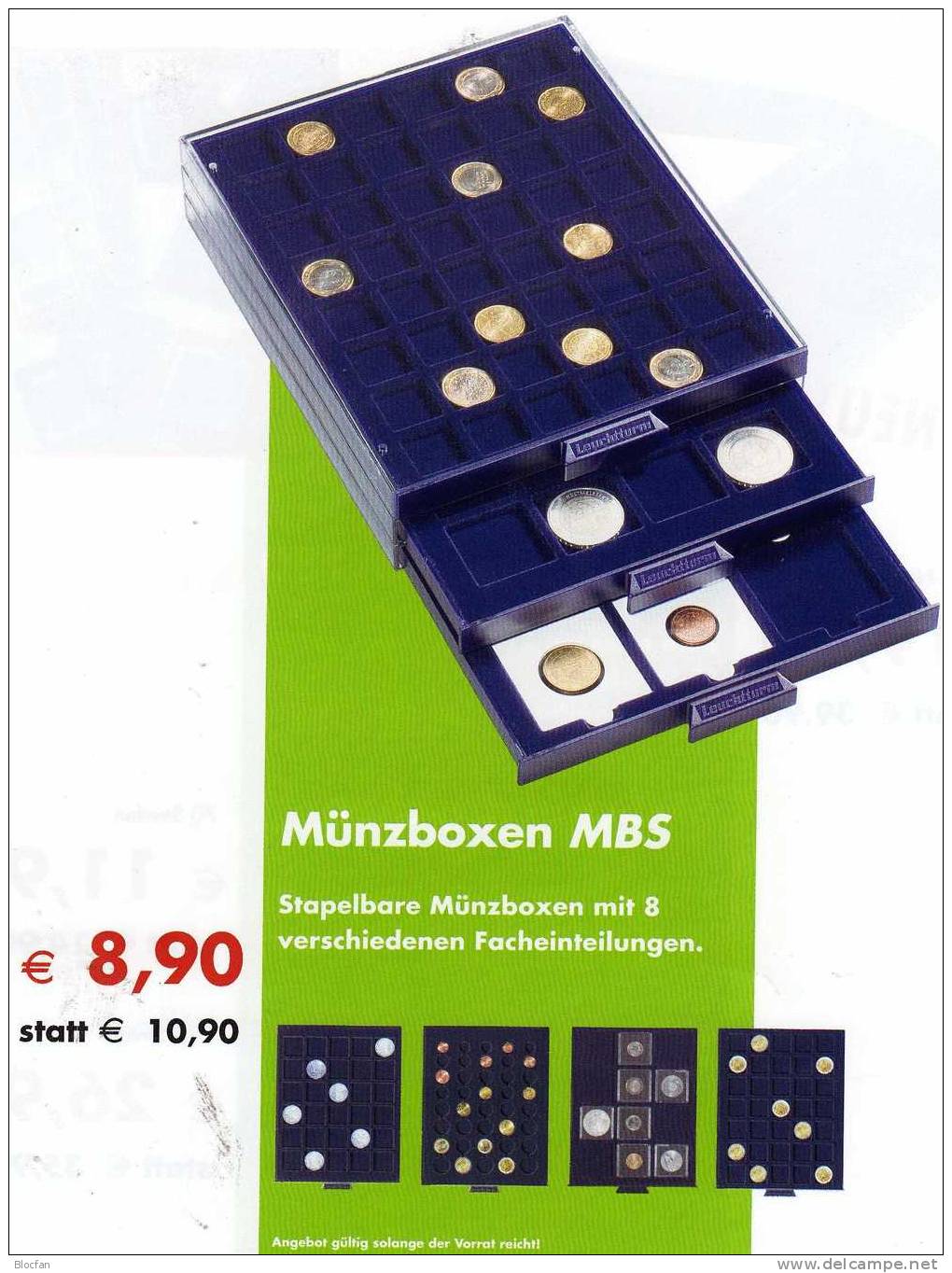 Münz-Box €-Set Angebot Des Monats 11€ Auf Blauen Samt Für 5 Neue Kursmünzen-Sätze Leuchtturm MBS - Finland