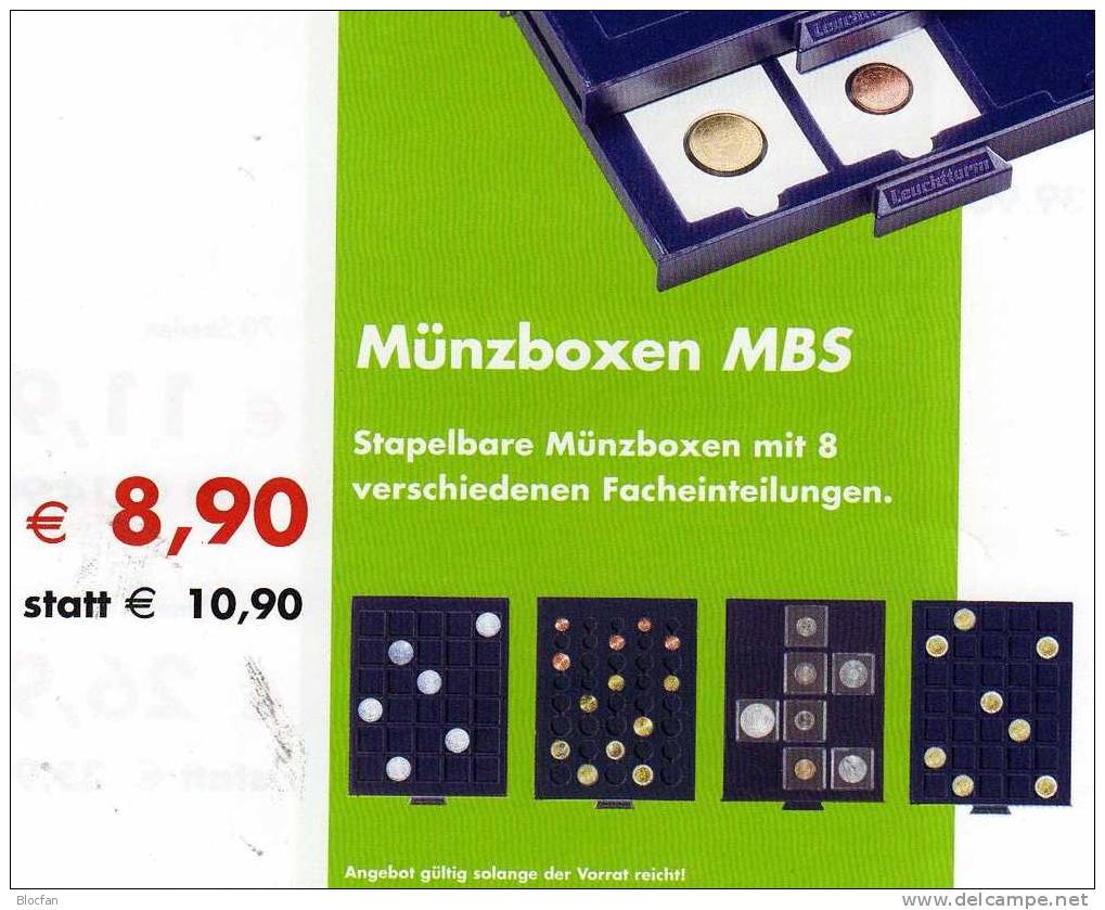 Münz-Box €-Set Angebot Des Monats 11€ Auf Blauen Samt Für 5 Neue Kursmünzen-Sätze Leuchtturm MBS - Finlande