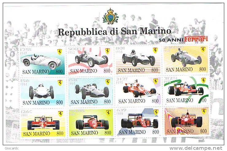 SAN MARINO - UNIF.BF58 FOGLIETTO - 1998  50 ANNI DI FERRARI :AUTOMOBILI DA CORSA E DA FORMULA 1   - NUOVO** - Blocs-feuillets