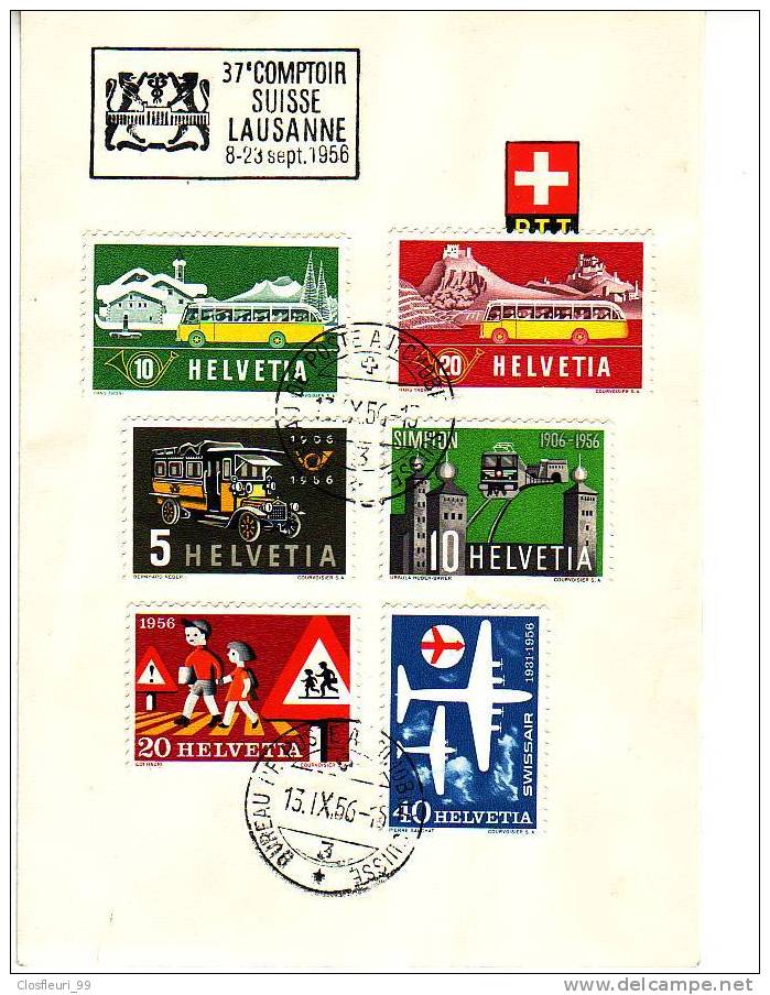 Première Automobile Postale, Bus Postaux, Trains, Avions, Transports En Commun / Série Luxe 1956 - Otros (Tierra)