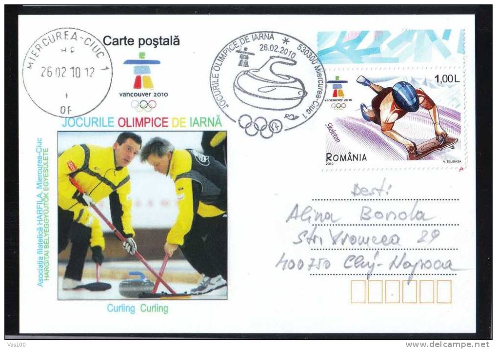 Jeux Olimpiques Vancouver 2010 Curling ,obliteration Stamp Concordante On Card - Romania. - Winter 2010: Vancouver