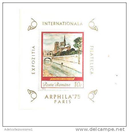 40852)foglio Serie Francobolli Romania Serie 1975 - Espo. Filatelica Di Arphila '55 Parigi - Poststempel (Marcophilie)