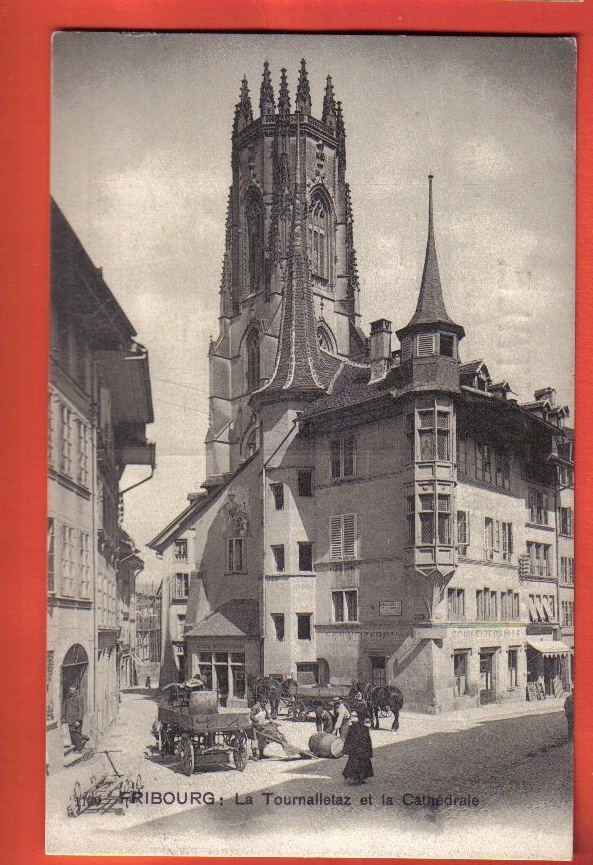 K080 Fribourg Tournalletaz Cathédrale.Schweizerhalle.Attelages Chevaux Livraison.TRES ANIME.Sous Envel. 1933 - Fribourg