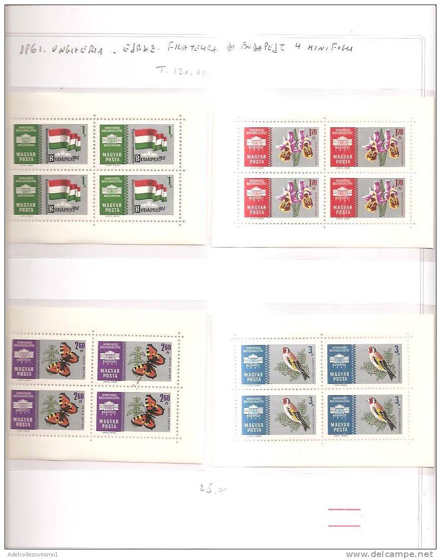 40862)foglio Serie Francobolli Ungheria Serie 1961 - Espo. Filatelica Di Budapest In 4 Mini Fogli - Marcophilie