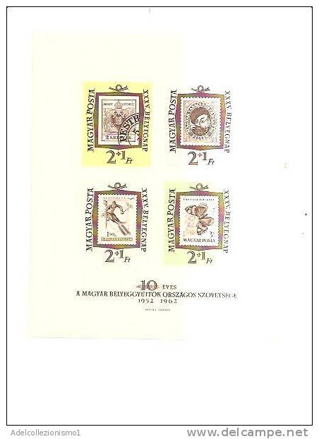40865)foglio Serie Francobolli Ungheria Serie 1962 - Giornata Del Francobollo - Non Dentellato - Postmark Collection