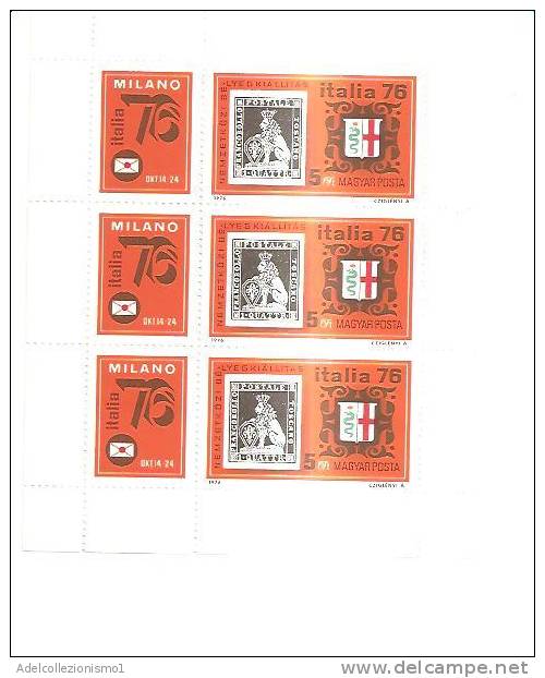 40889)foglio Serie Francobolli Ungheria Serie 1976 - Espo. Filatelica Internaz. Italia '76 - Dentellato - Postmark Collection