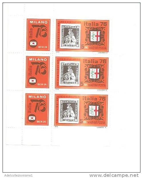 40889)foglio Serie Francobolli Ungheria Serie 1976 - Espo. Filatelica Internaz. Italia '76 - Dentellato - Poststempel (Marcophilie)