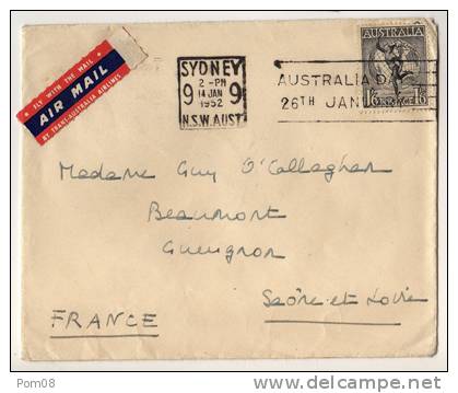 LETTRE D´AUSTRALIE DE SYDNEY POUR LA FRANCE - 1952 - - Marcophilie