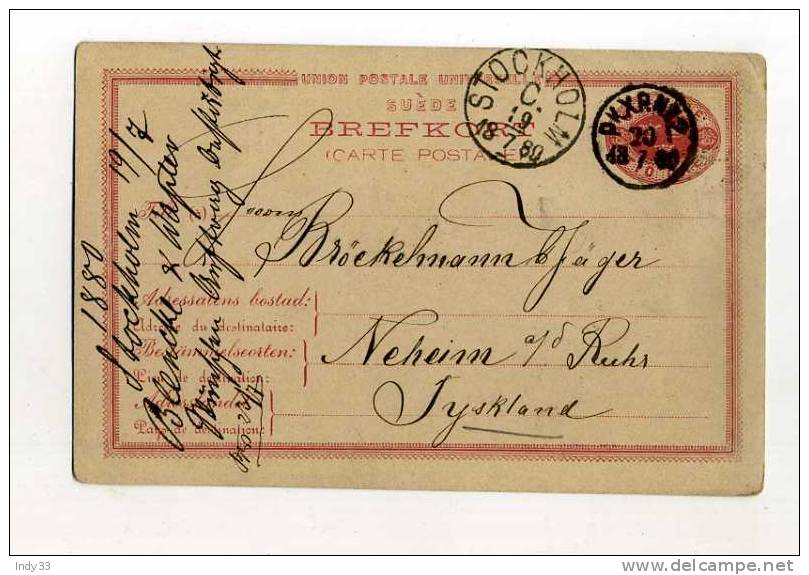 - SUEDE . ENTIER  POSTAL SUR CP DE 1880 . CIRCULATION INTERIEURE - Postal Stationery