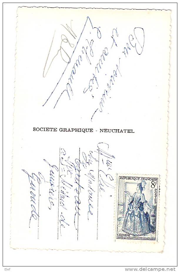 France,VARIETE Du Timbre "Théatre,Célimène",Yvert N° 956, Neuf (*):TRAITS VERTICAUX BLEUS,s/ CP Chamonix ( Téléphérique) - Storia Postale