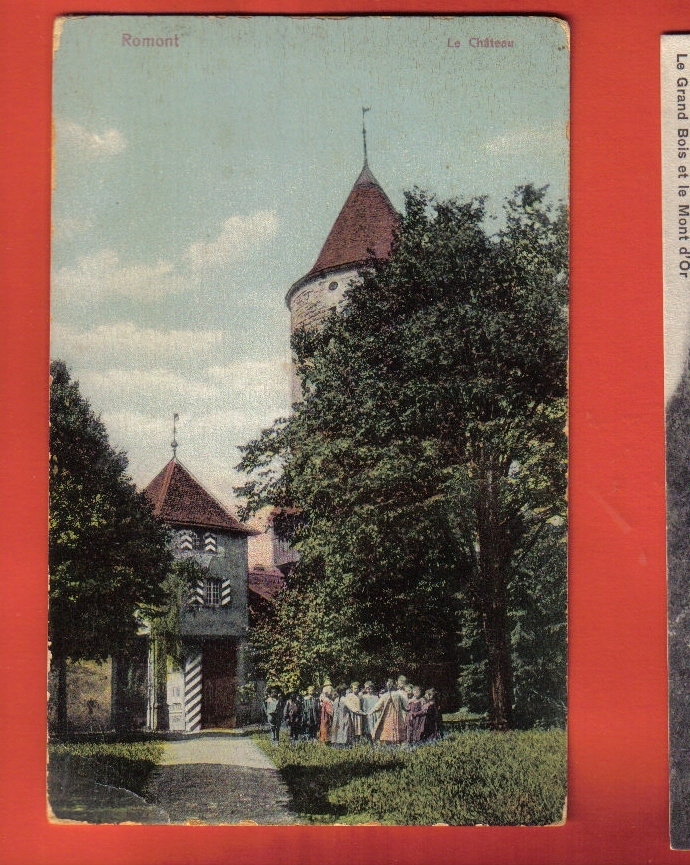 K132 Romont, Le Château. Ronde Des Enfants.Circulé Sous Enveloppe En 1915.Guggenheim 7355.Angle Inf. Gauche Plié - Romont