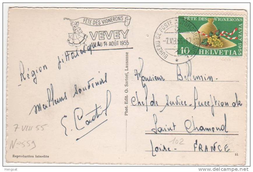 Bureau De Poste Automobile + N°559 + Flamme " Fête Des Vignerons " / Carte Du 7 VIII 55 (1 Trou D´épingle) - Lettres & Documents