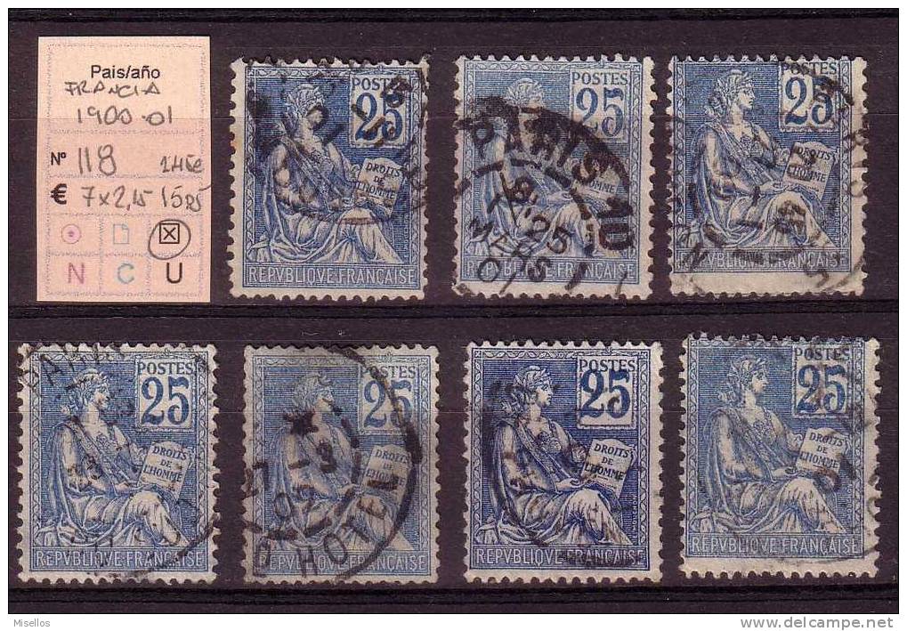 Nº 118  25 C. Azul De 1900-01  Lote 7 Sellos,. - Usati
