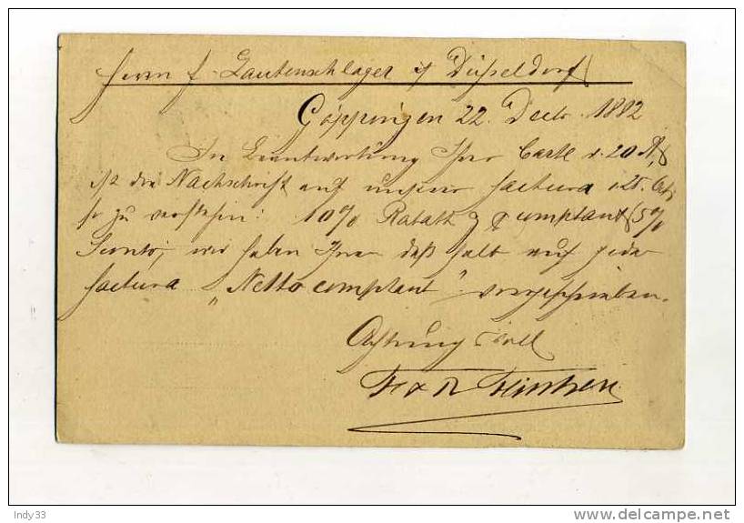 - ALLEMAGNE  WURTEMBERG . ENTIER POSTAL SUR CP DE 1882 - Other & Unclassified