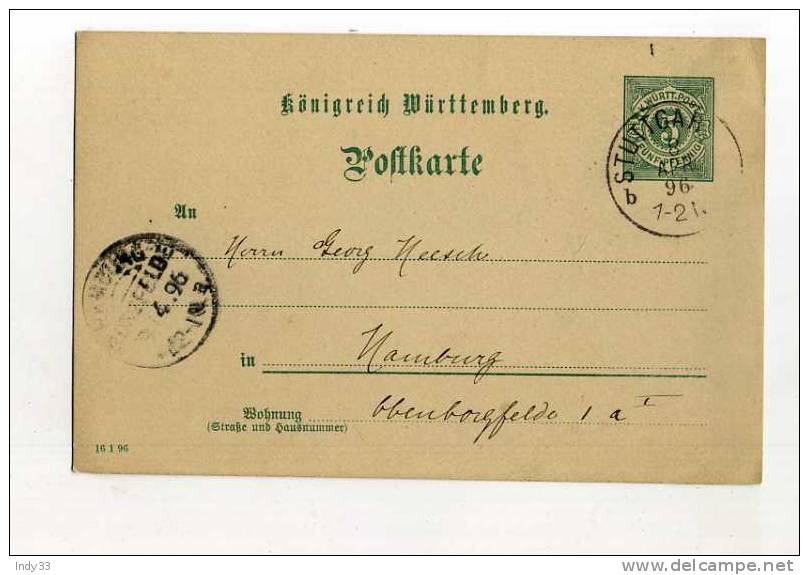 - ALLEMAGNE  WURTEMBERG . ENTIER POSTAL SUR CP DE 1896 - Autres & Non Classés