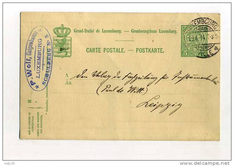- LUXEMBOURG . ENTIER POSTAL  SUR CP DE 1914  POUR L´ALLEMAGNE - Postwaardestukken