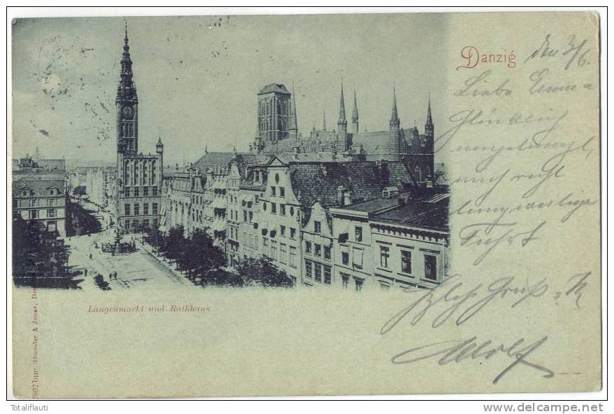 Danzig Langenmarkt U Rathaus Belebt Mondschein Karte 3.6.1901 - Danzig