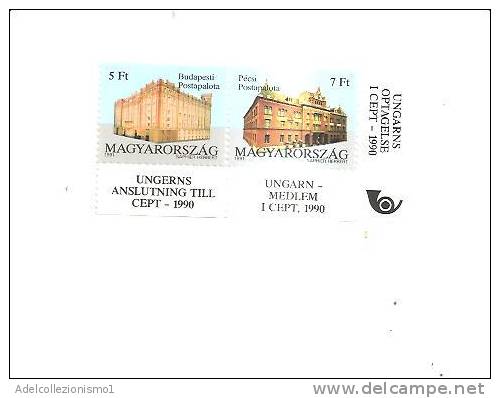 40941)francobolli Ungheria Serie 1991 - Adesine Alla Cept - Dentellati - Poststempel (Marcophilie)