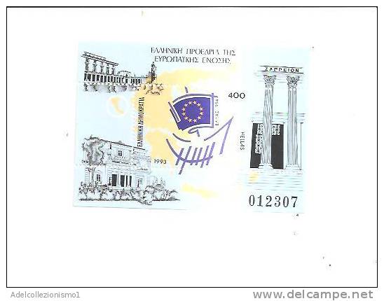 40957)foglio Con Francobollo Grecia Serie 1993 - Presidenza Comunità Europea - Dentellato - Ungebraucht