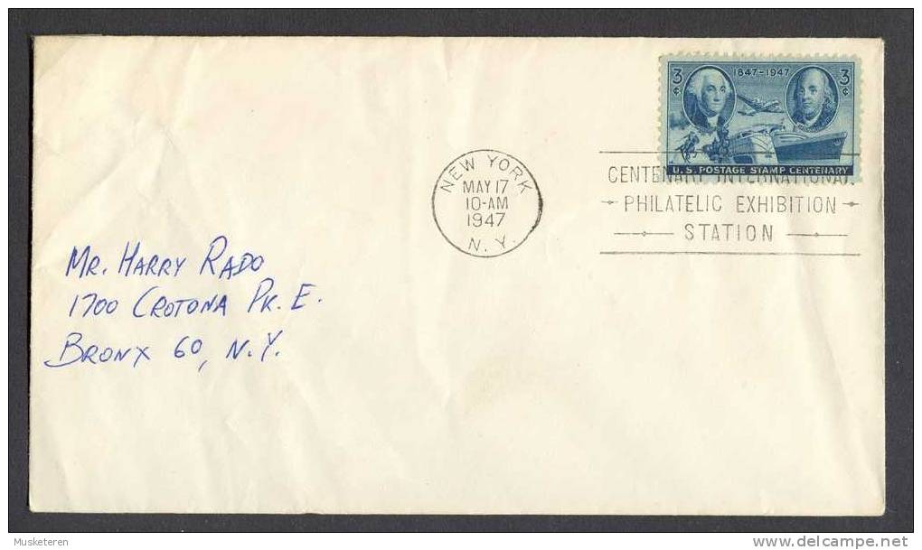 United States FDC Cover 1947 100th Year Stamp Anniversary Philatelic Exhibition Station - 1941-1950