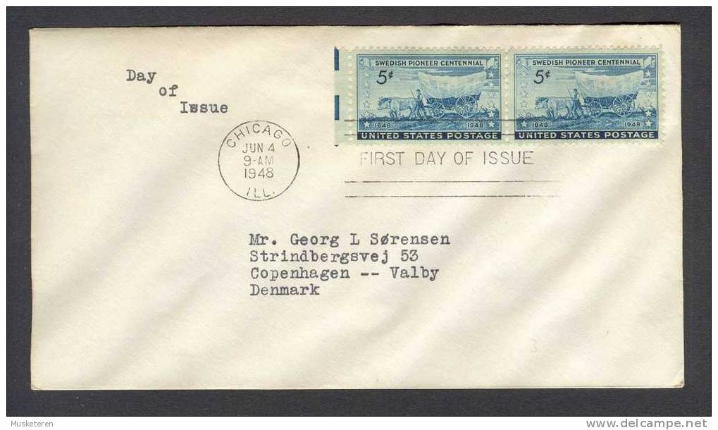 United States FDC Cover 1948 Swedish Pioneer Centennial Waggon (pair) - 1941-1950