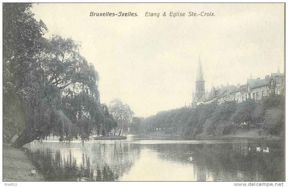 Elsene - Ixelles: Etang & Eglise Ste. Croix (2 Scans): Vijvers & Kerk (anno 1909), éd. Carte Lux N° 28 - Ixelles - Elsene