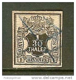 Hanover 1856 Used Stamp  1/30 Thaler Black (network) Nr. 10 - Hanovre