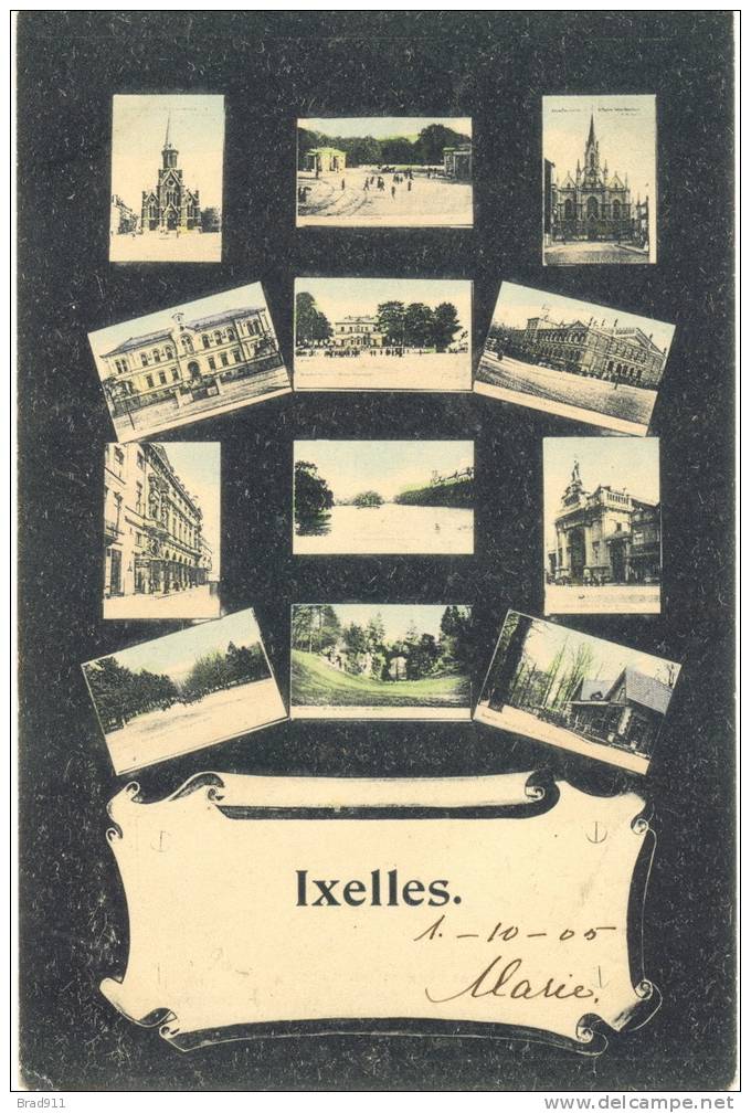 Elsene - Ixelles: Souvenir (12 Vues), Anno 1905 (2 Scans), éd. Maro Marovici, Colorisée - Elsene - Ixelles