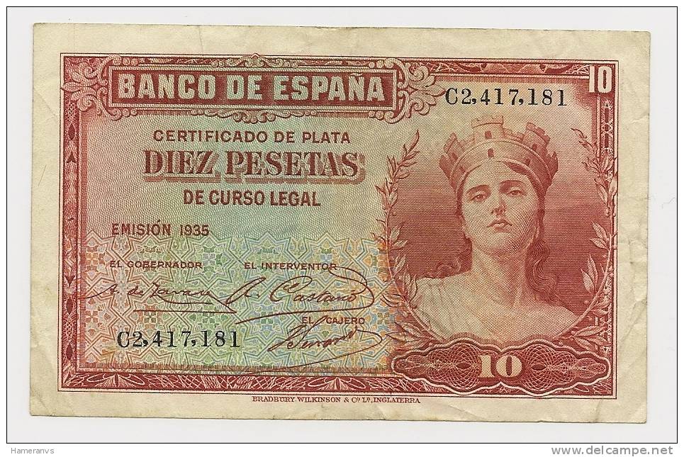 Spagna 10 Pesetas 1935 - VF - P.86 - 10 Pesetas