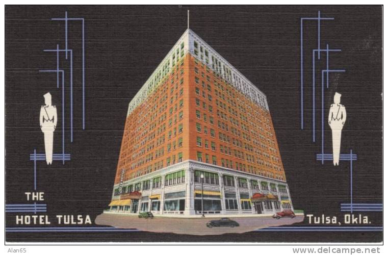 Hotel Tulsa, Tulsa OK Oklahoma, Art Deco Theme On C1935 Vintage Curteich Linen Postcard - Tulsa