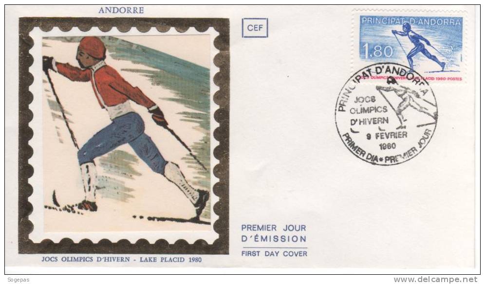 PRINCIPAUTE D ANDORRE  PREMIER JOUR  FDC 1980 JEUX OLYMPIQUES D HIVER LAKE PLACID - FDC