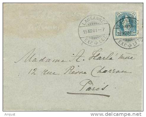 Lettre De Lausanne Pour Paris (timbre No. 73E) - Briefe U. Dokumente