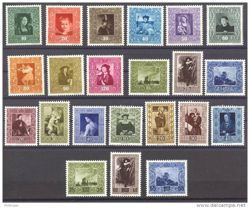 LIECHTENSTEIN, FAMOUS PAINTINGS, 5 DIFFERENT SETS 1949-54, NEVER HINGED ** - Unused Stamps