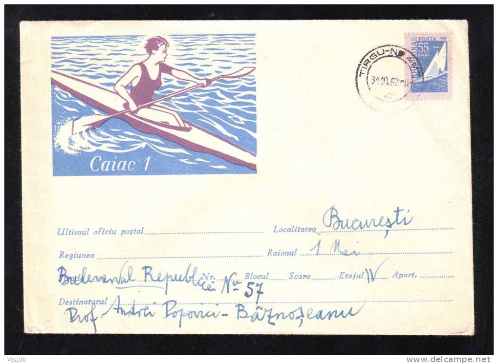 Rowing  Canoë Caiac1 1962 Very Rare Stationery Cover,entier Postaux Romania. - Canoe