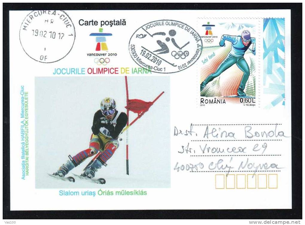 Jeux Olimpiques Vancouver 2010 SKI ,stamps Obliteration Concordante On Card - Romania. - Winter 2010: Vancouver