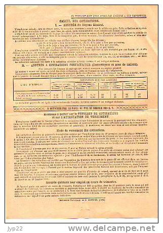 2° Trim 1939 Feuillet Trimestriel De Cotisations Assurances Sociales Professions Non Agricoles Cornic Grâces Guingamp - Banque & Assurance
