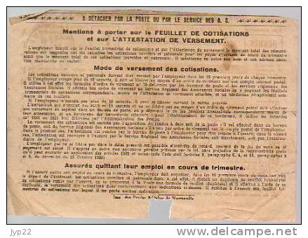 3° Trim 1941 Assurances Sociales Profess. Non Agricoles Attestation Versement Cornic Grâces CAD Guingamp 14-10-1941 - Banque & Assurance