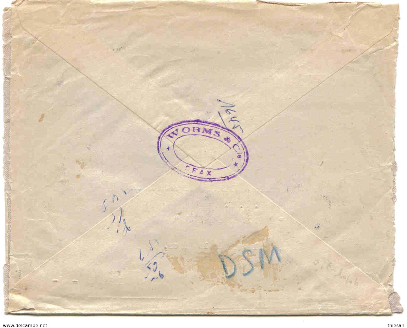 Tunisie Lettre Recommandée Sfax 19/7/1957 ( Entête Worms Et Cie ) Marseille . - Lettres & Documents