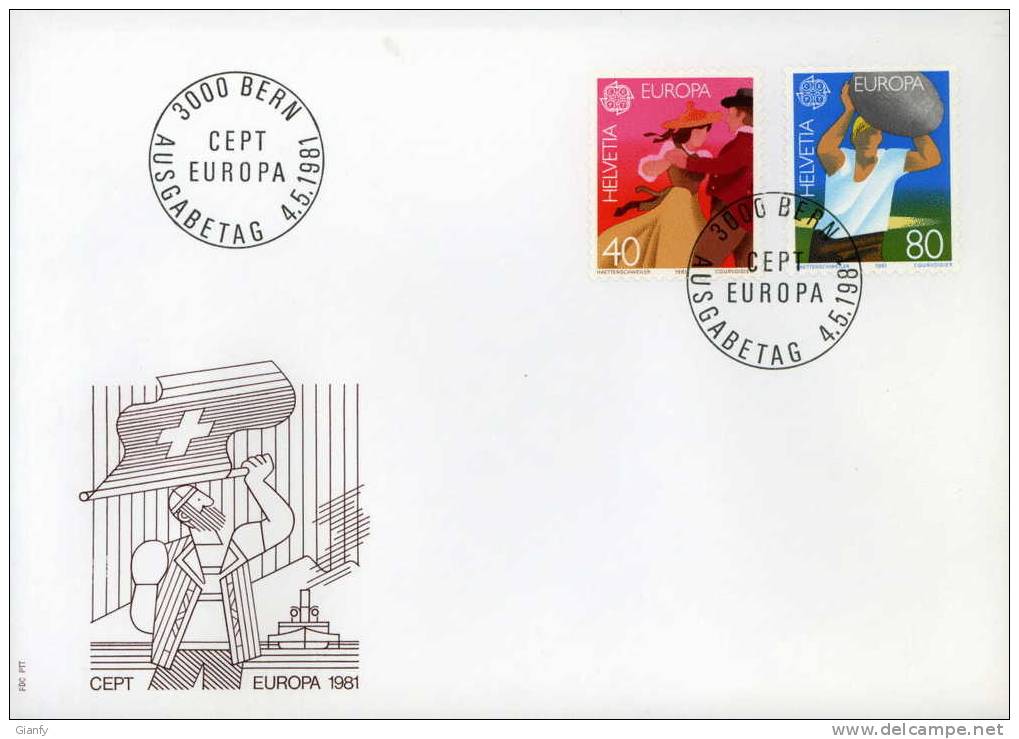 SVIZZERA SUISSE HELVETIA SWISS SUIZA SCHWEIZ 1981 EUROPA CEPT FDC FIRST DAY COVER AUSGABETAG - FDC