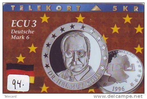 Denmark ECU DEUTSCHLAND ALLEMAGNE HELMUT KOHL (94) PIECES ET MONNAIES MONNAIE COINS MONEY PRIVE 1.300 EX - Sellos & Monedas