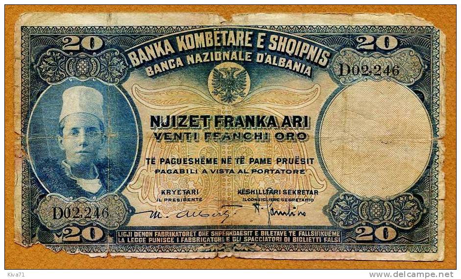 *Rare* 20 Franka OR/20 20 Franchi OR " ALBANIE "    BANCA D'ITALIA 1926   Ro4 - Albanien