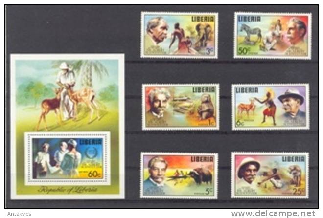 Liberia 1975 100th Anniversary Of The Birth Dr. A.Schweitzer Set Of 6+ Block  MNH - Eléphants