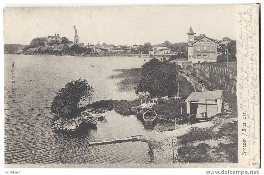 Grosser Plön Er See Bootshaus Ruder Boote 20.11.1904 Gelaufen - Plön
