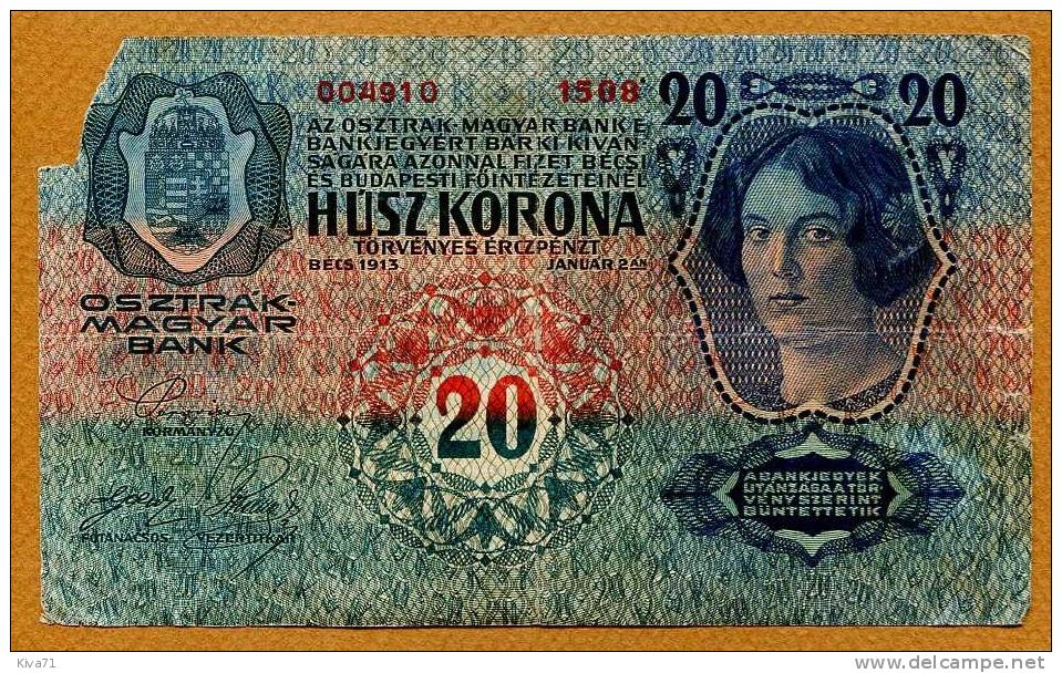 20  Korona / 20 Kronen   "Hongrie / Autriche" 1913   Bc 39 - Hungría