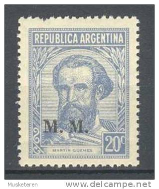 Argentina Ministerium Service Dienst (VI B) 1935 Mi. 416  20 C Juan Martin Güemes Overprinted M. M. MH* - Dienstmarken