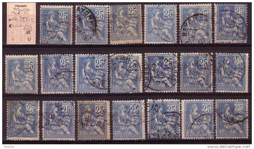 Nº 118  25 C. Azul De 1900-01 Super Lote 21 Sellos - Usati